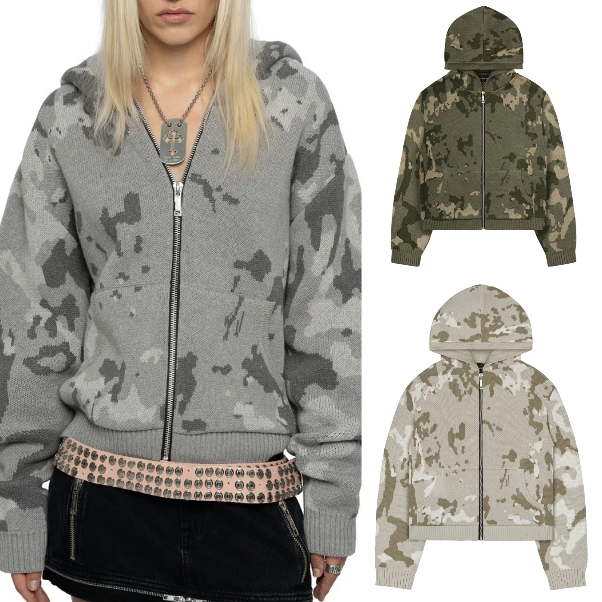 国内で当店のみ Racer Worldwide - Grey Camo Knit Hoodie