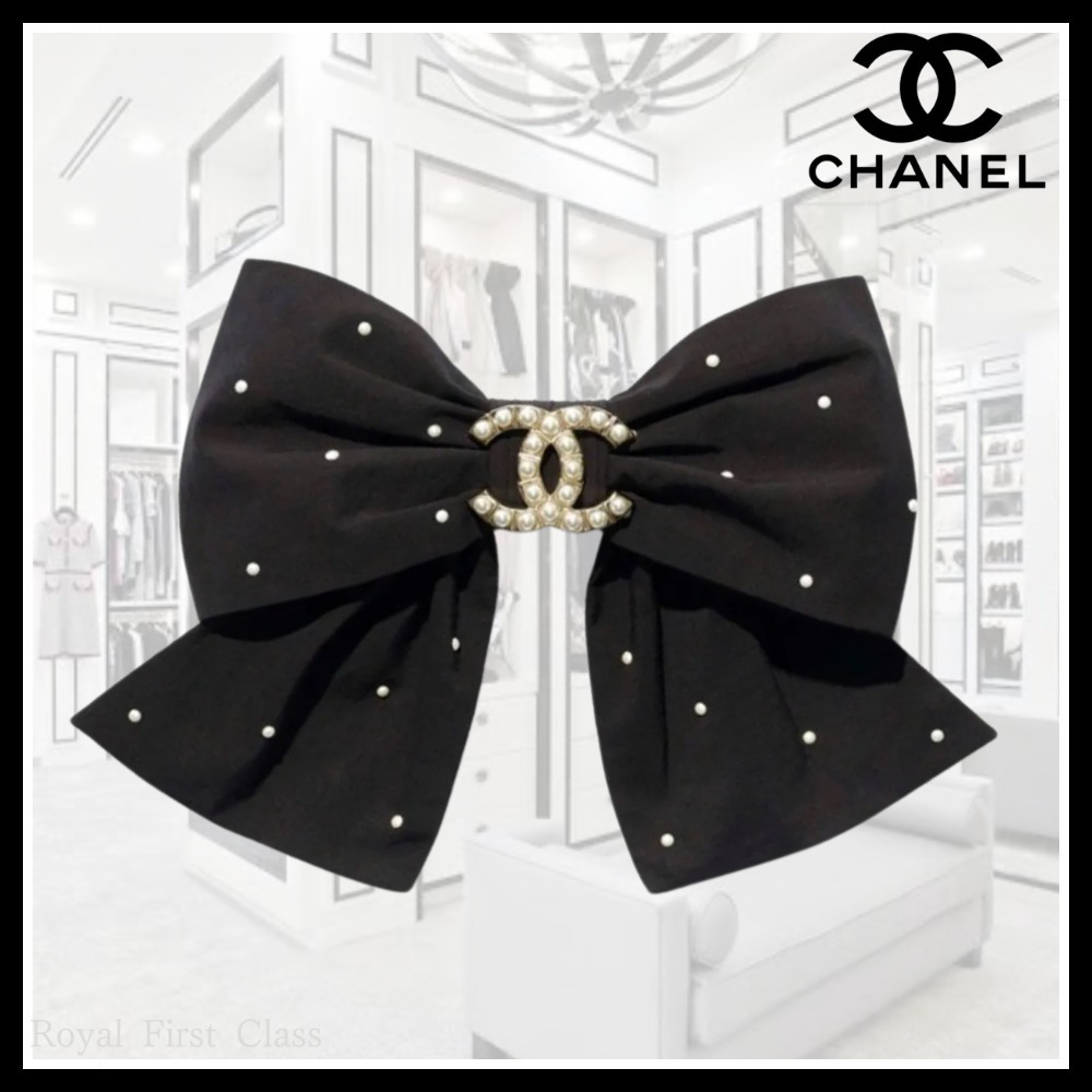 可愛いパール♡25C CHANELドット リボン バレッタ シャネル