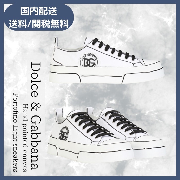 【D&G】Hand-painted canvas Portofino Light sneakers
