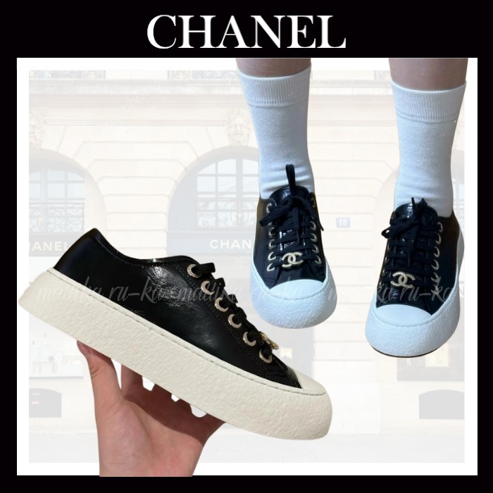 24P☆【CHANEL】シャネル 厚底プラットフォーム スニーカー
