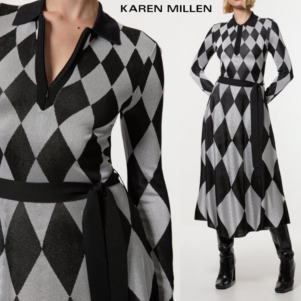 【KAREN MILLEN】スリンキー ニット ジャカード ベルト ミダキシ