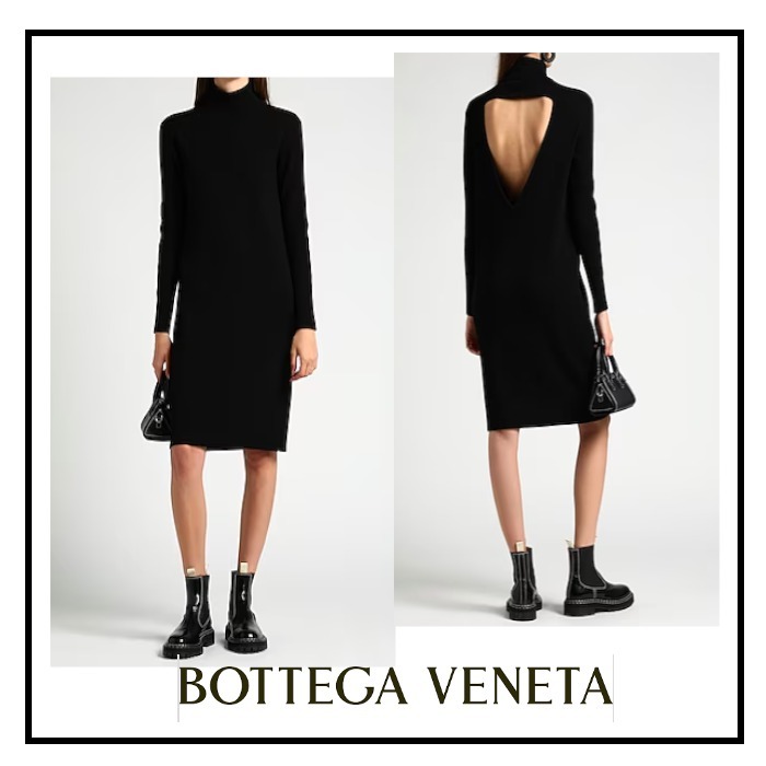 BOTTEGAVENETA ニットリブ バッグデザインワンピース黒