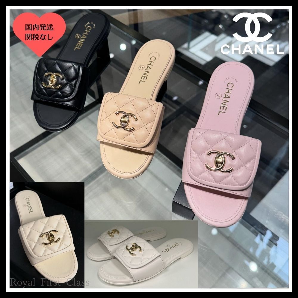 足元に高級感★ CHANEL シャネル ミュール ターンロック CCロゴ