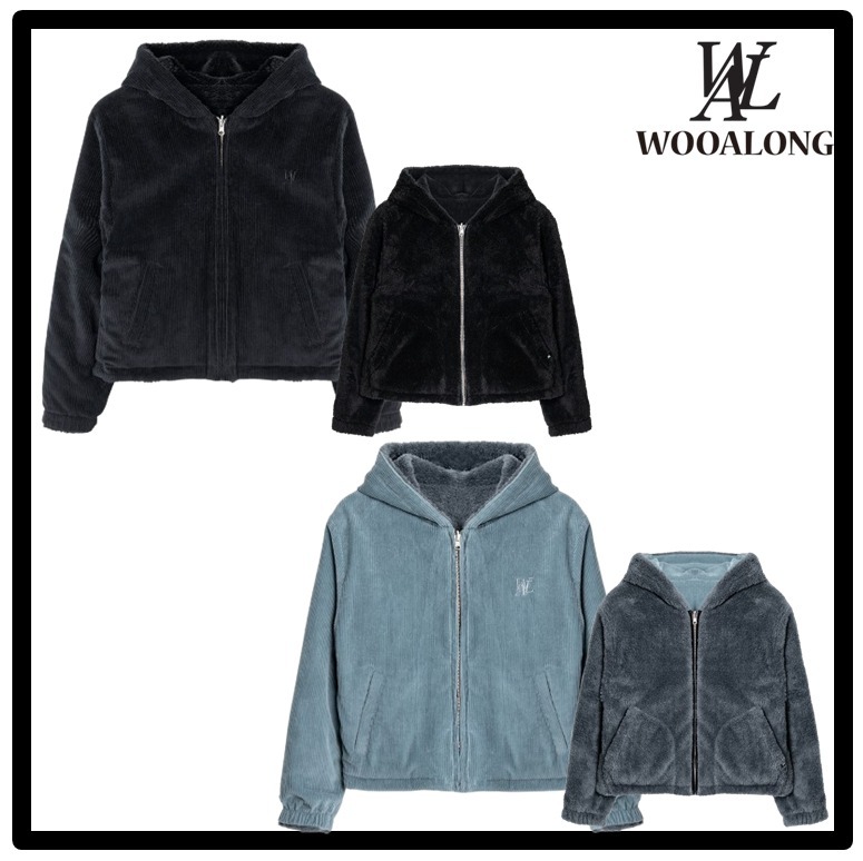 ★送料・関税込★WOOALONG★Reversible fleece crop hood zip-up