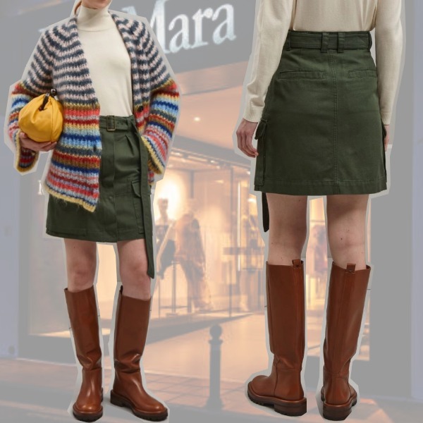 DT MaxMara ★ ピュアコットン ミニ スカート FIERO カーキ