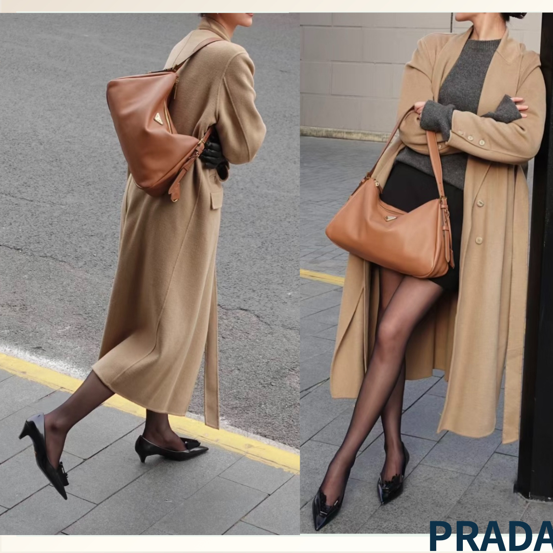 シンプルで美しい《PRADA》Aimee ラージ レザーショルダーバッグ