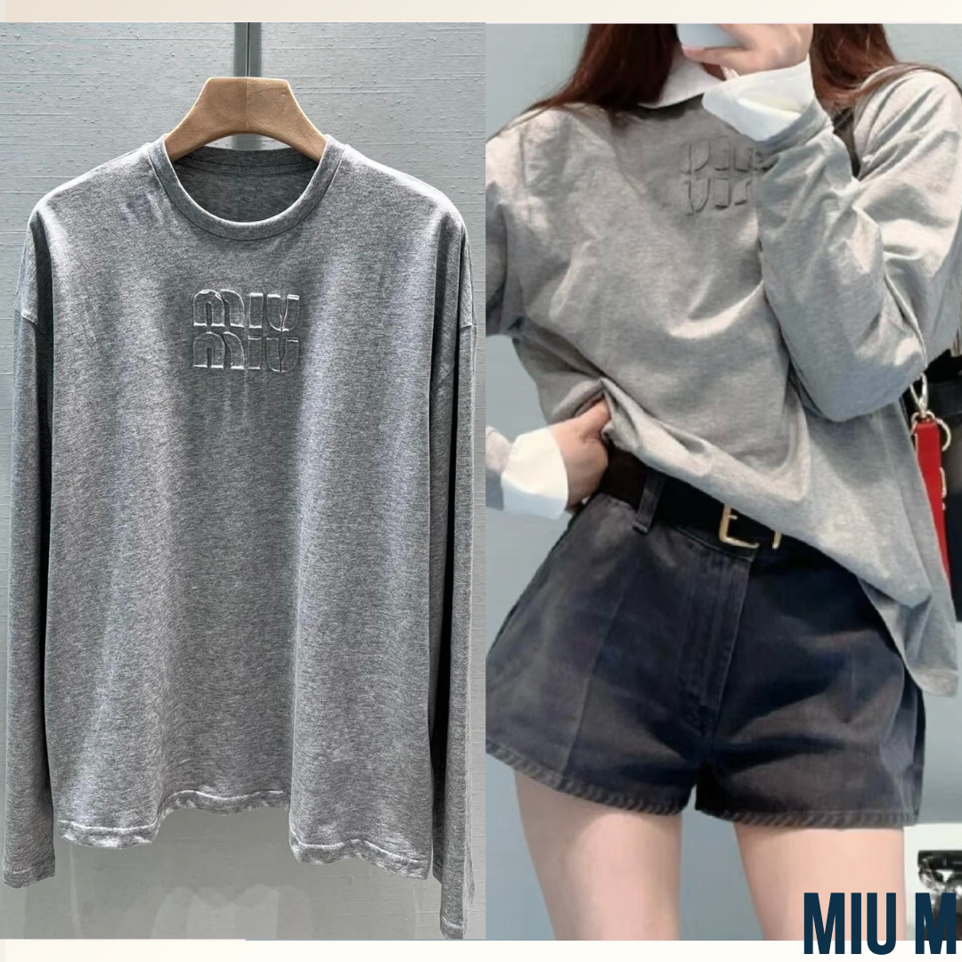 ワントーンロゴがオシャレ《Miu MIu》コットンロゴロンT