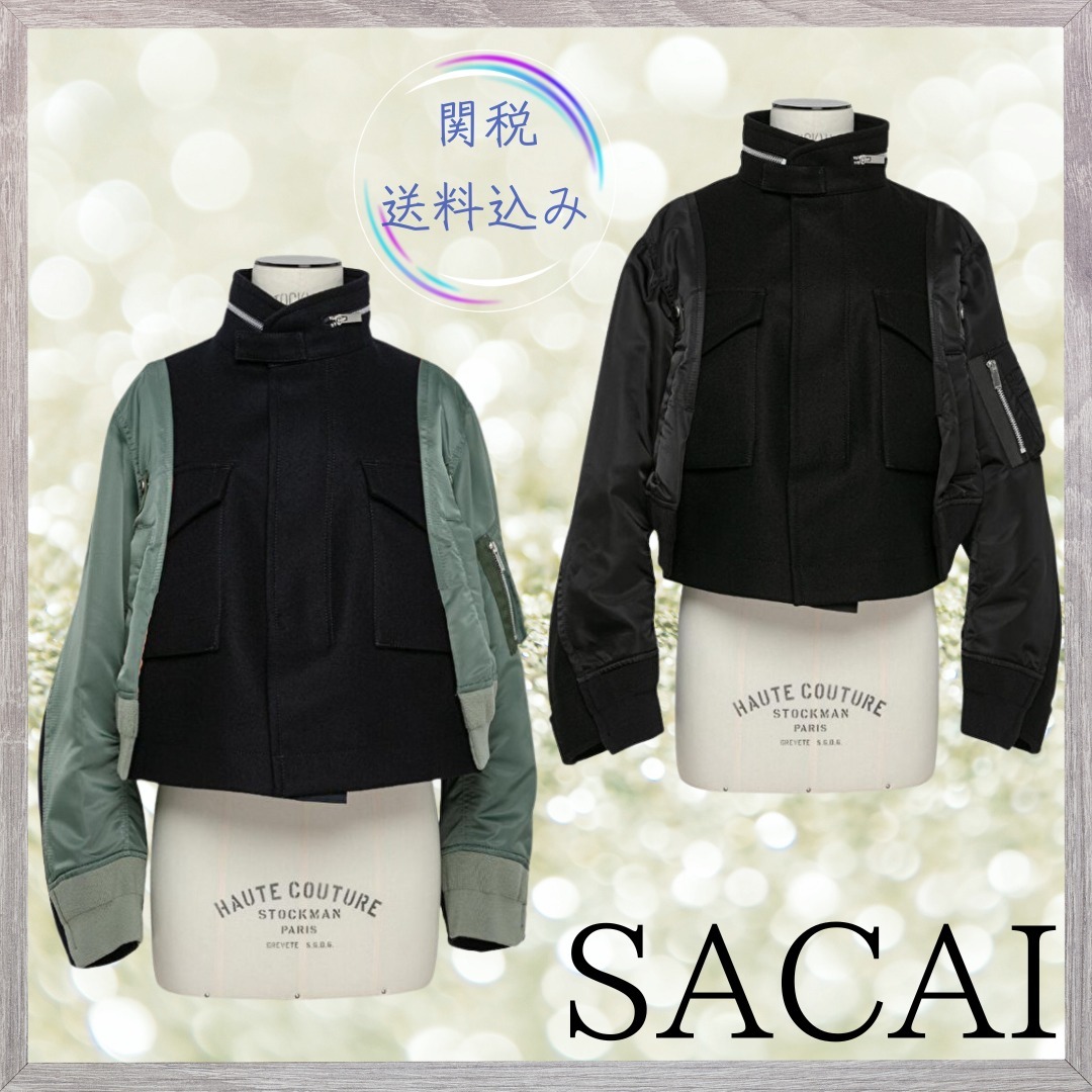 SACAI【関税送料込】ウールメルトン×ナイロンツイルジャケット