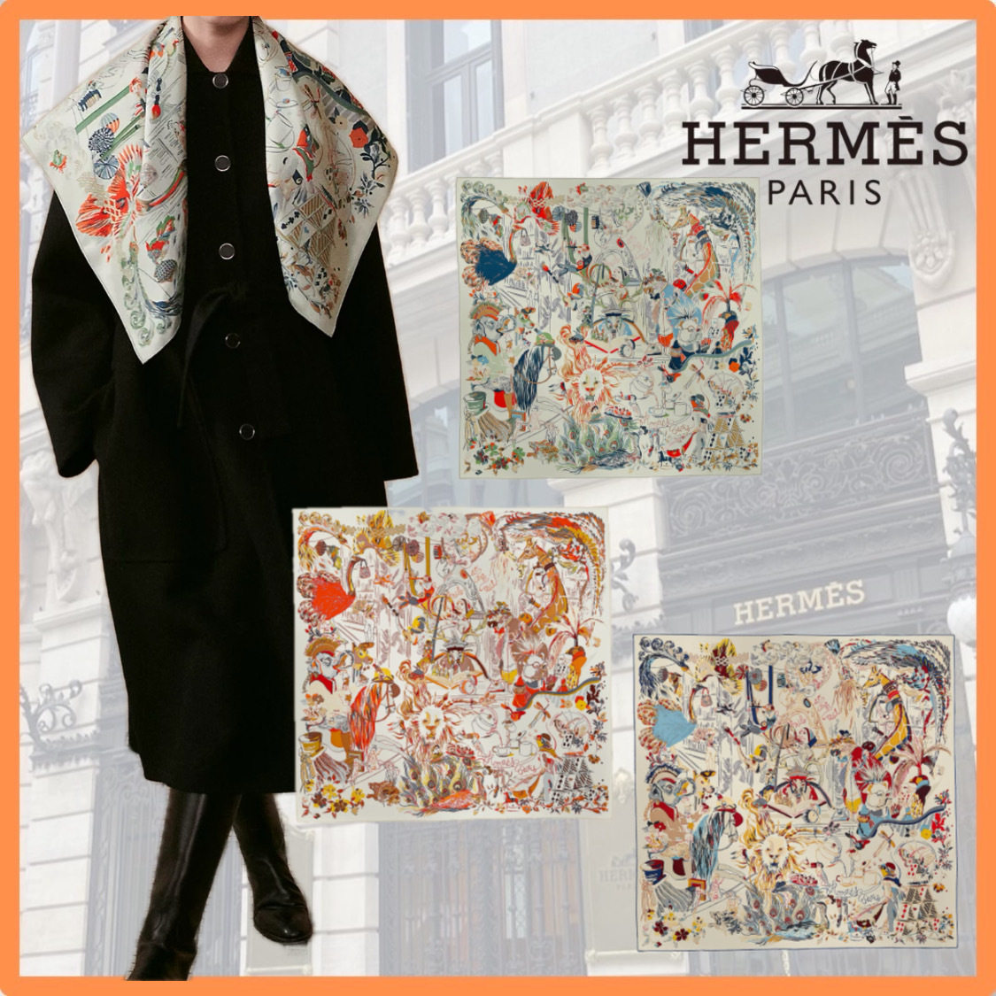 【エレガントで素敵♪】HERMES Emile et Une Nuit scarf 90