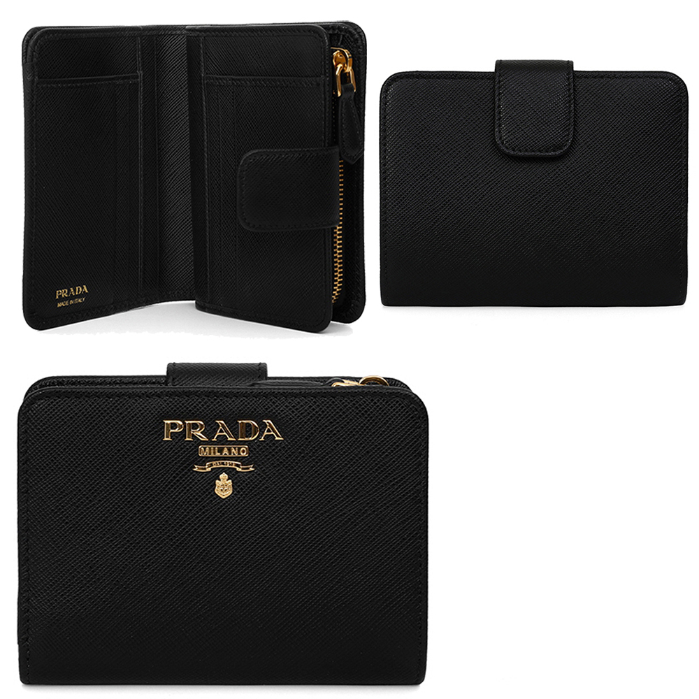 PRADA★レディース ロゴ サフィアーノレザー 折りたたみ財布