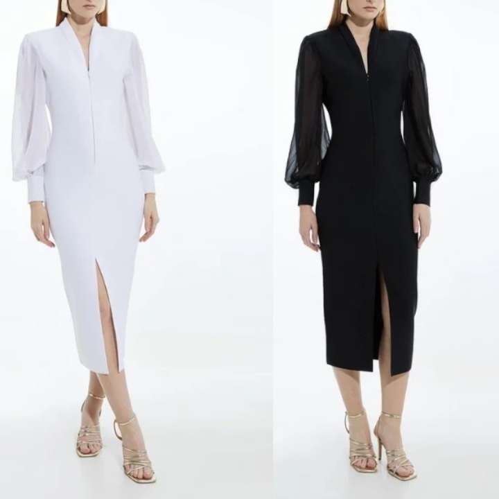 安心追跡【KAREN MILLEN】バルーンスリーブ ニット ミディドレス