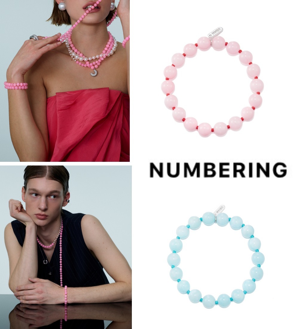ブレスレット Pink & Skyblue Beaded Elastic Bracelet #9939