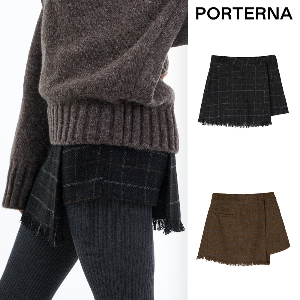 【PORTERNA】Roses Check Fringing Short Skirt