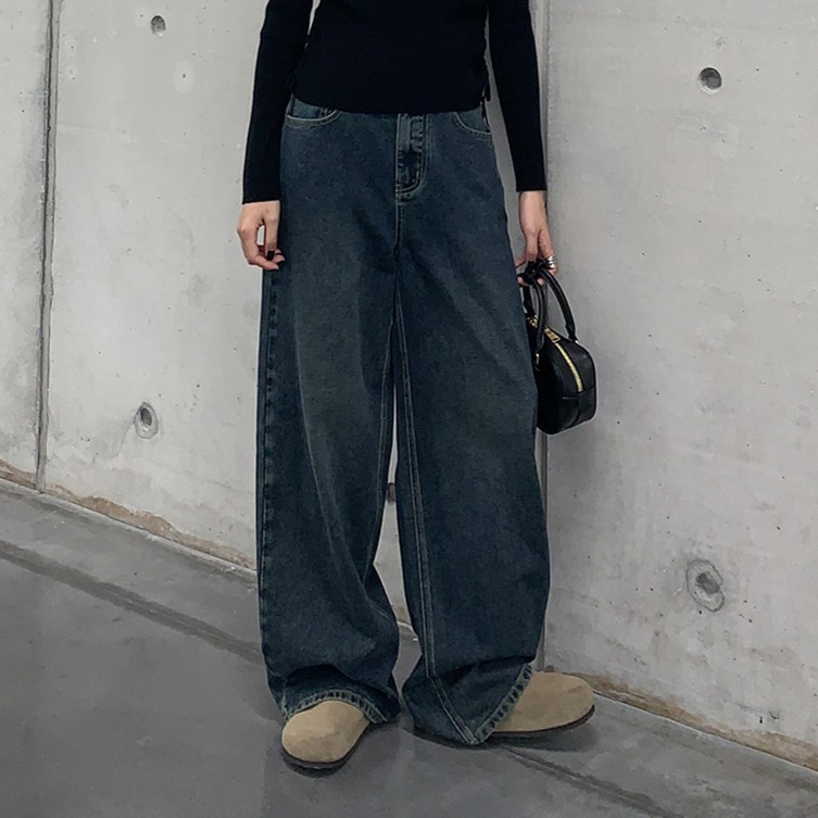 ストレートパンツ ウォッシュデニム ジーンズ アメリカン レトロ