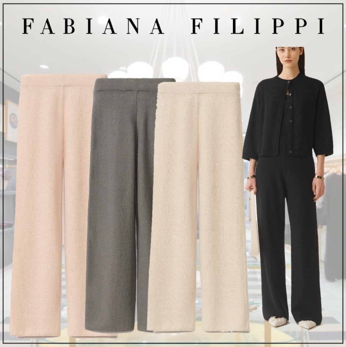 【FABIANA FILIPPI】スパンコール付きコットン&リネンパンツ