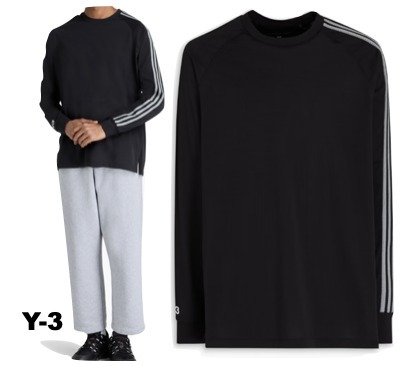 Y-3 ロゴ ストライプ 長袖 Tシャツ ブラック 関＊送込