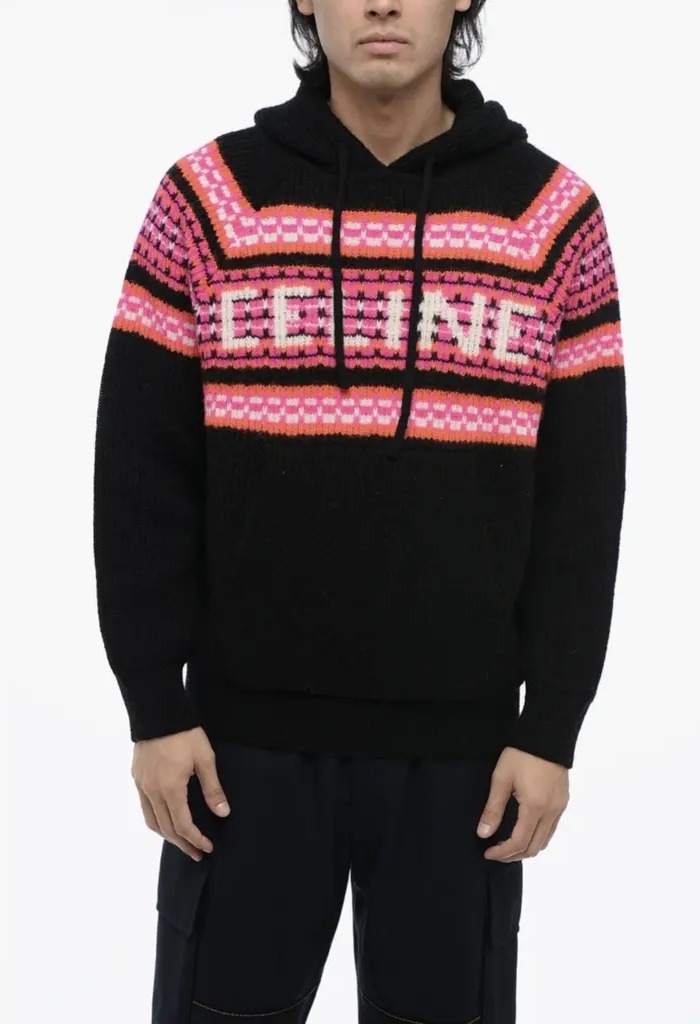 CELINE 国内配送 ロゴ CELINE フーディ ブラック【すぐ届く】 稀少M☆タイムセール☆CELINE☆ブラック・ロゴニットフーディ