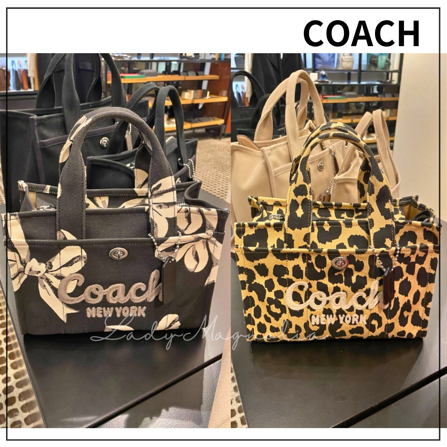 【COACH】2025新作！カーゴトートバッグ26 ★レオパード・リボン