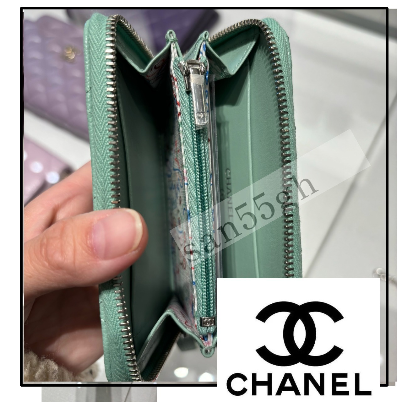 【カラフルな柄が可愛い♡】CHANEL フラグメントケース 大人気色 ターコイズブルー【CHANEL】薄いフラグメントケース