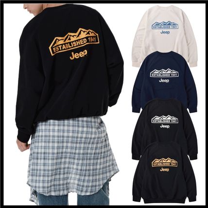 日本未入荷★JEEP★袖ライン バッグロゴ トレーナー ブラック（黒）系 JEEP(ジープ) スウェット・トレーナー(メンズ