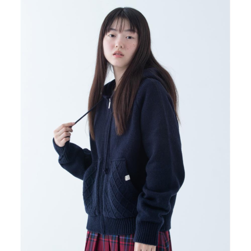 ★OHESHIO★ CABLE KNIT HOODED ZIPUP NAVY 24FW-42002NTN