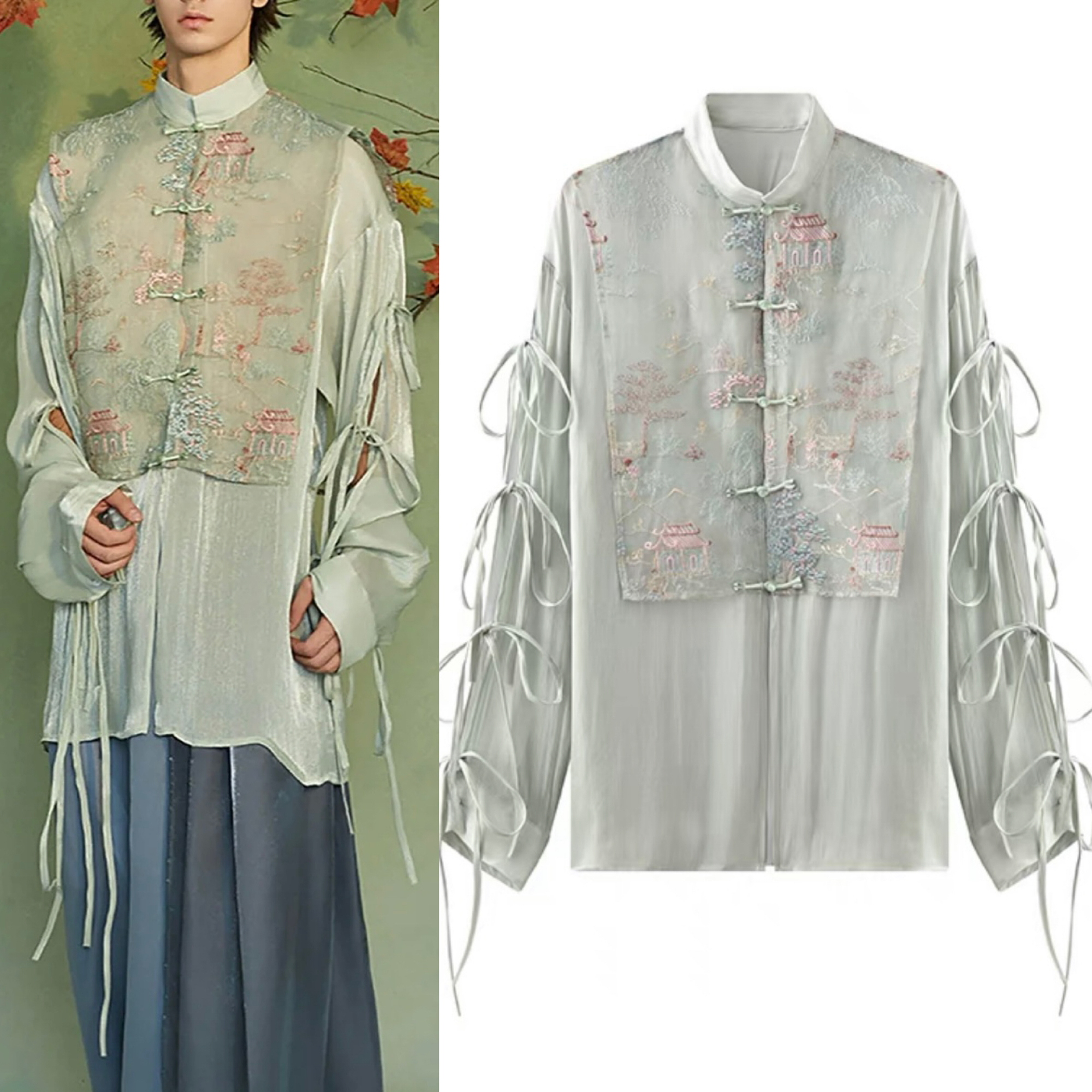 国内で当店のみ JIECHI - Embroidery Double-Layered Vest Silky