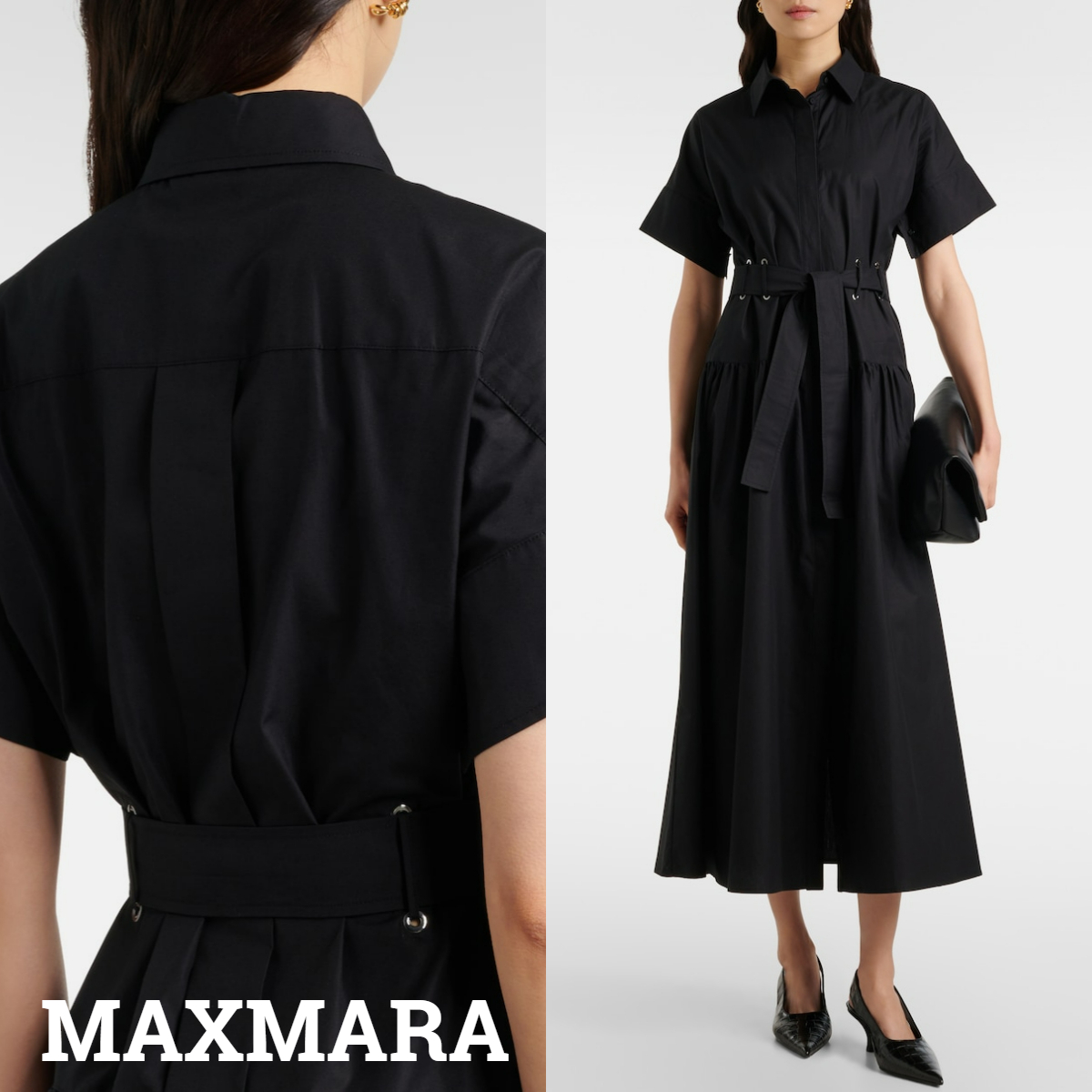 新作*MAXMARA*Agoraio ベルトシャツワンピース 半袖 ブラック