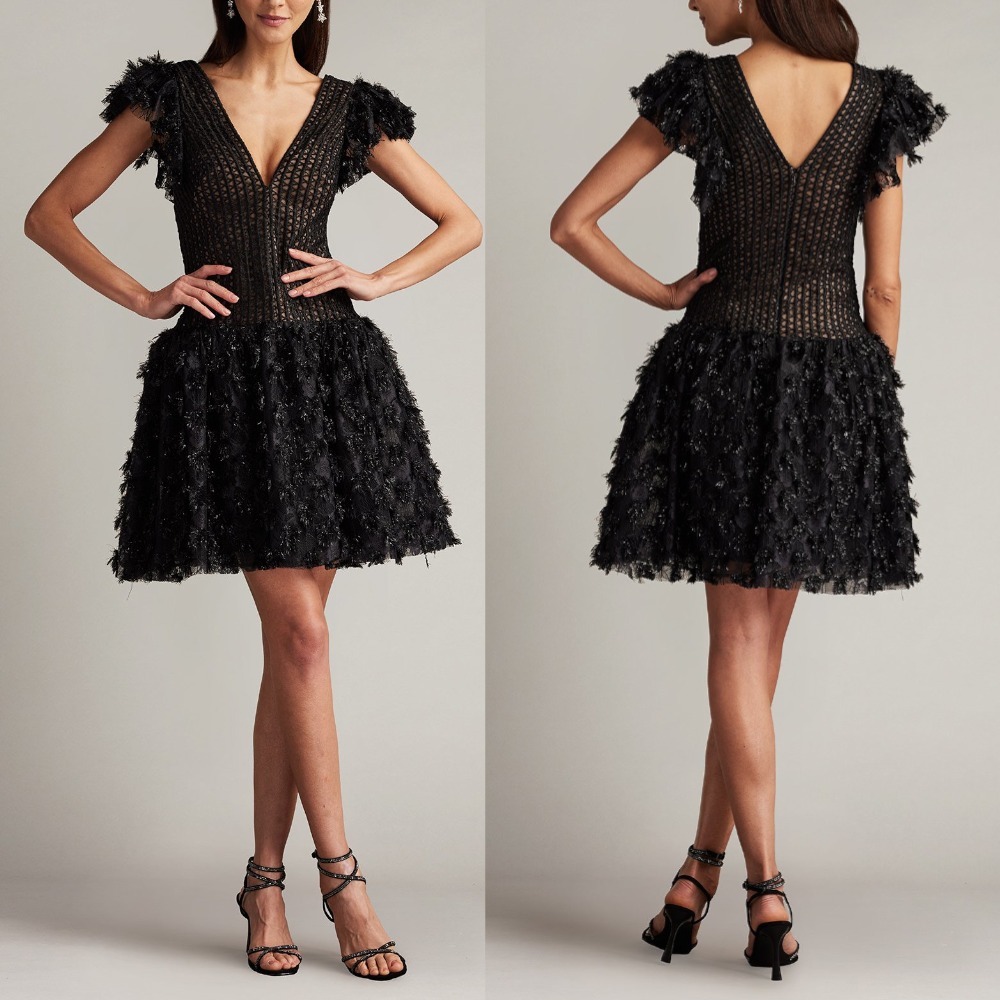 TADASHI SHOJI タダシ ショウジ フラワー装飾 半袖 ミニドレス
