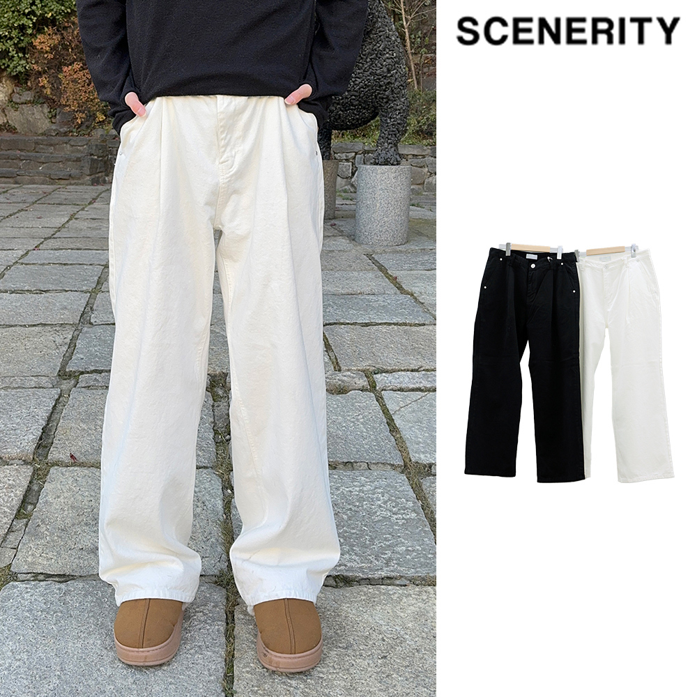 【SCENERITY】Aura one-tuck cotton brushed wide pants