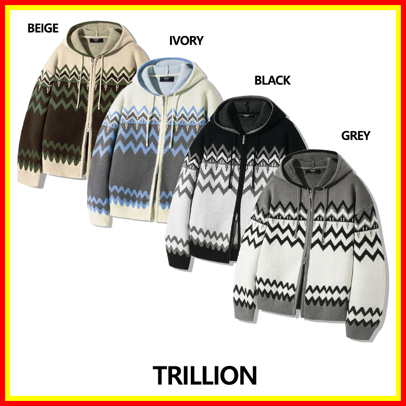 パーカー・フーディ [TRILLION] Washable Nordic Jacquard 2WAY Hood Zip Up Knit