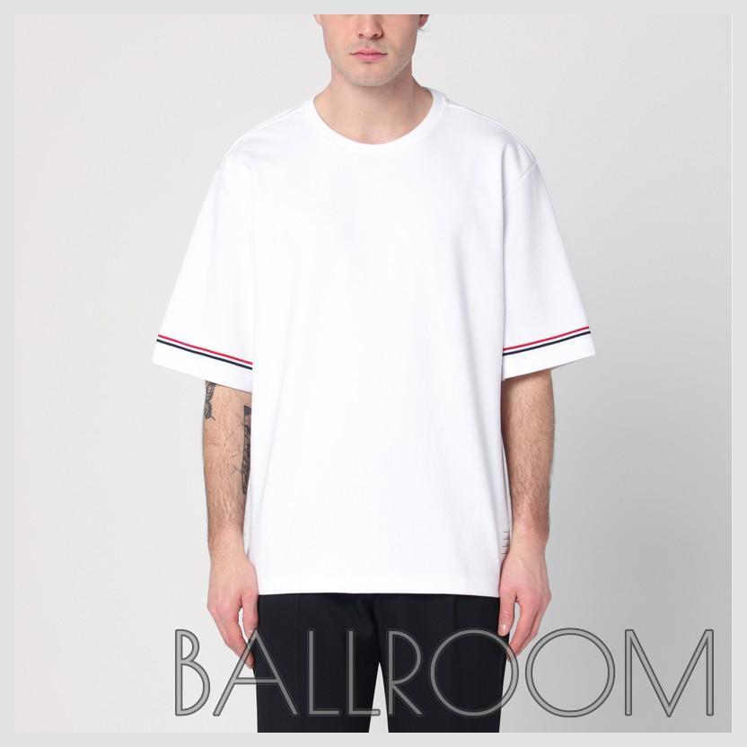 Tシャツ・カットソー THOM BROWNE WHITE T-SHIRT WITH TRICOLOUR DETAIL