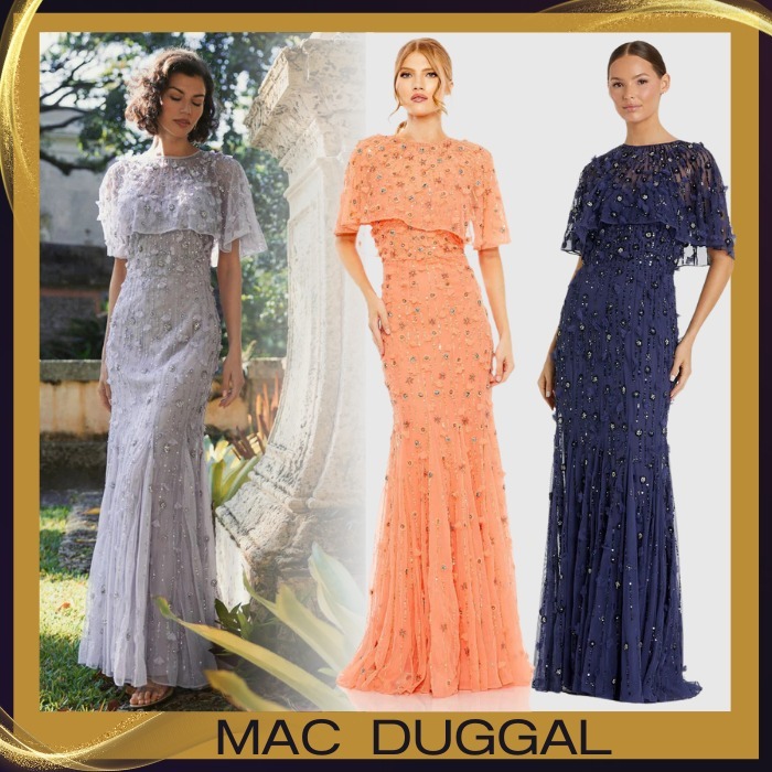 Mac Duggal*華やか*ケープ*ラインストーン*トランペットドレス