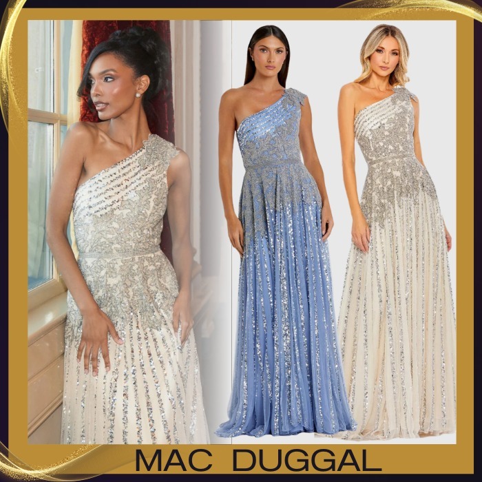 Mac Duggal*エレガンス*きらめく*ワンショルダー*Aラインドレス