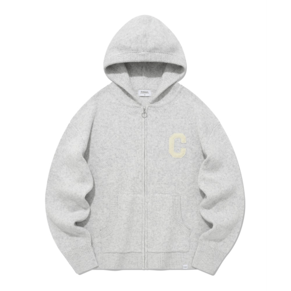 パーカー・フーディ COVERNAT C logo lambswool hoodie zip-up knit gray