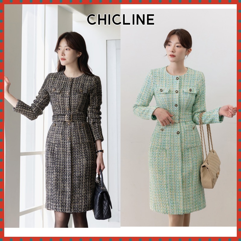 【CHICLINE】Penia Belt Tweed Dress☆韓国で大人気☆