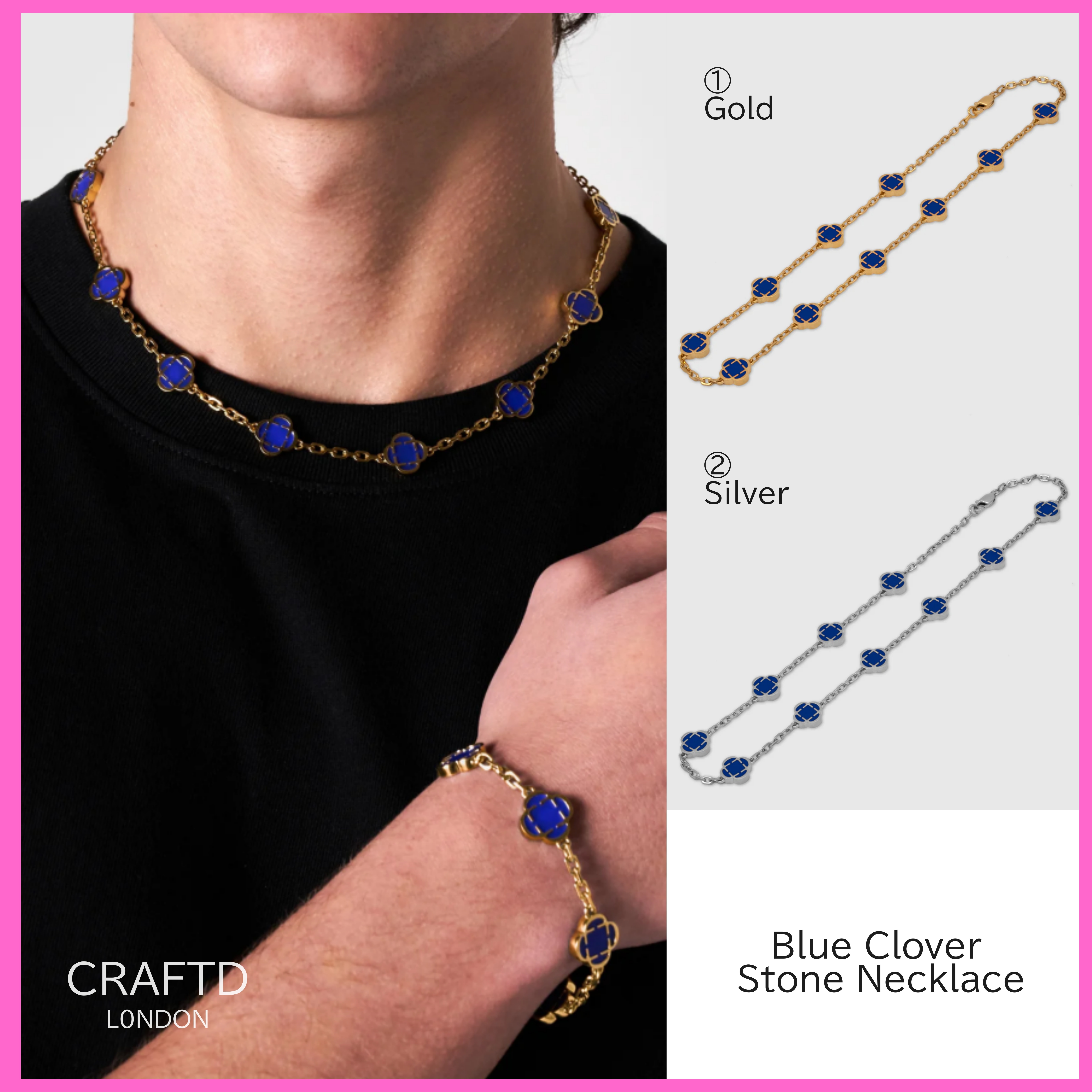送税込【CRAFTD London】Blue Clover Stone Necklace (2色) 国発