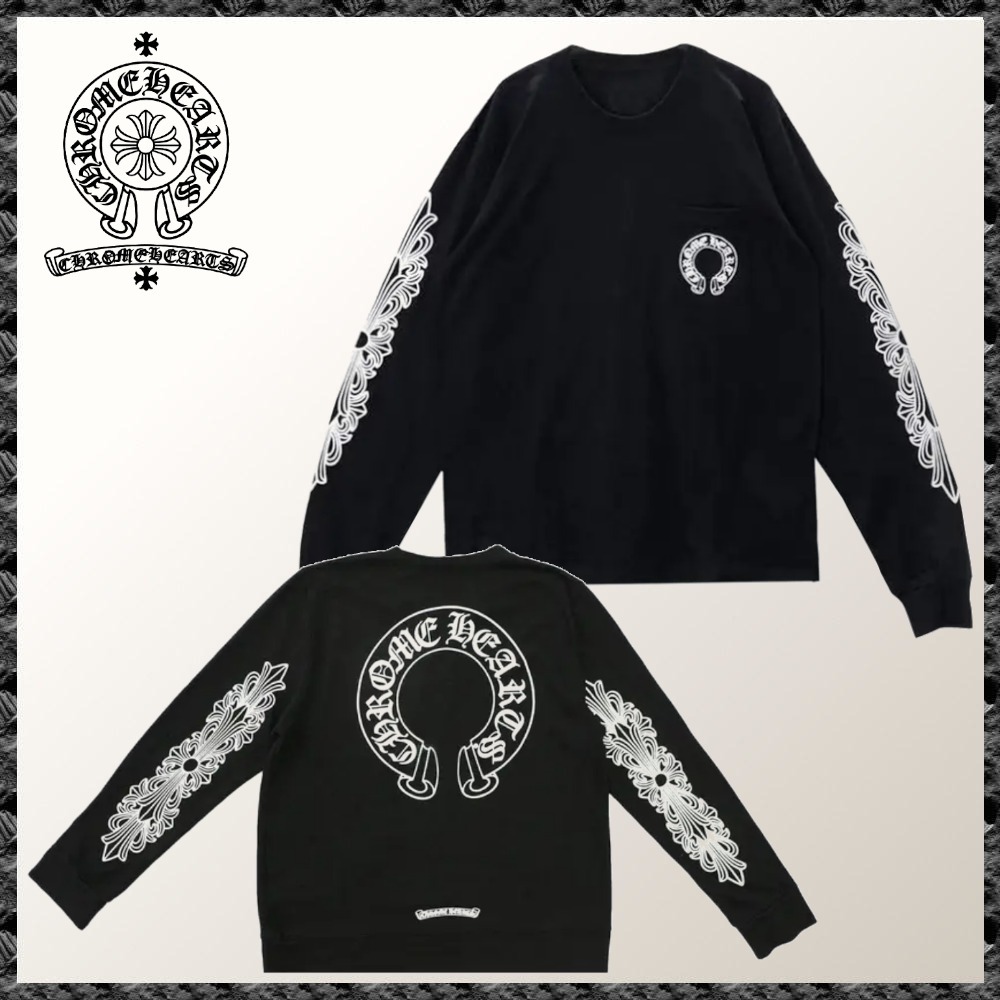 送料込◆CHROME HEARTS◆ホースシュー ブラック ロング T シャツ