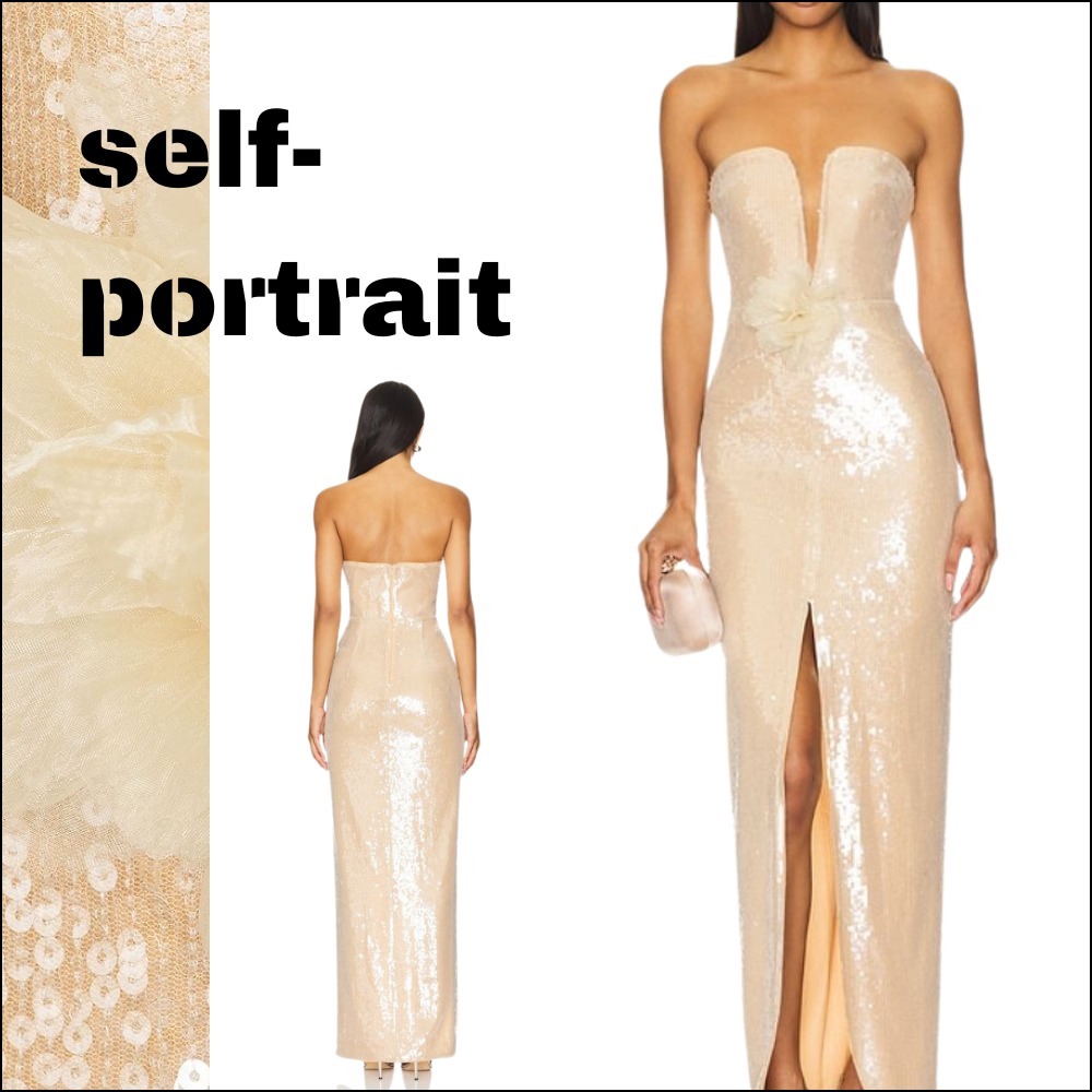 【self-portrait】ロング ドレス スパンコール タイト ゴールド