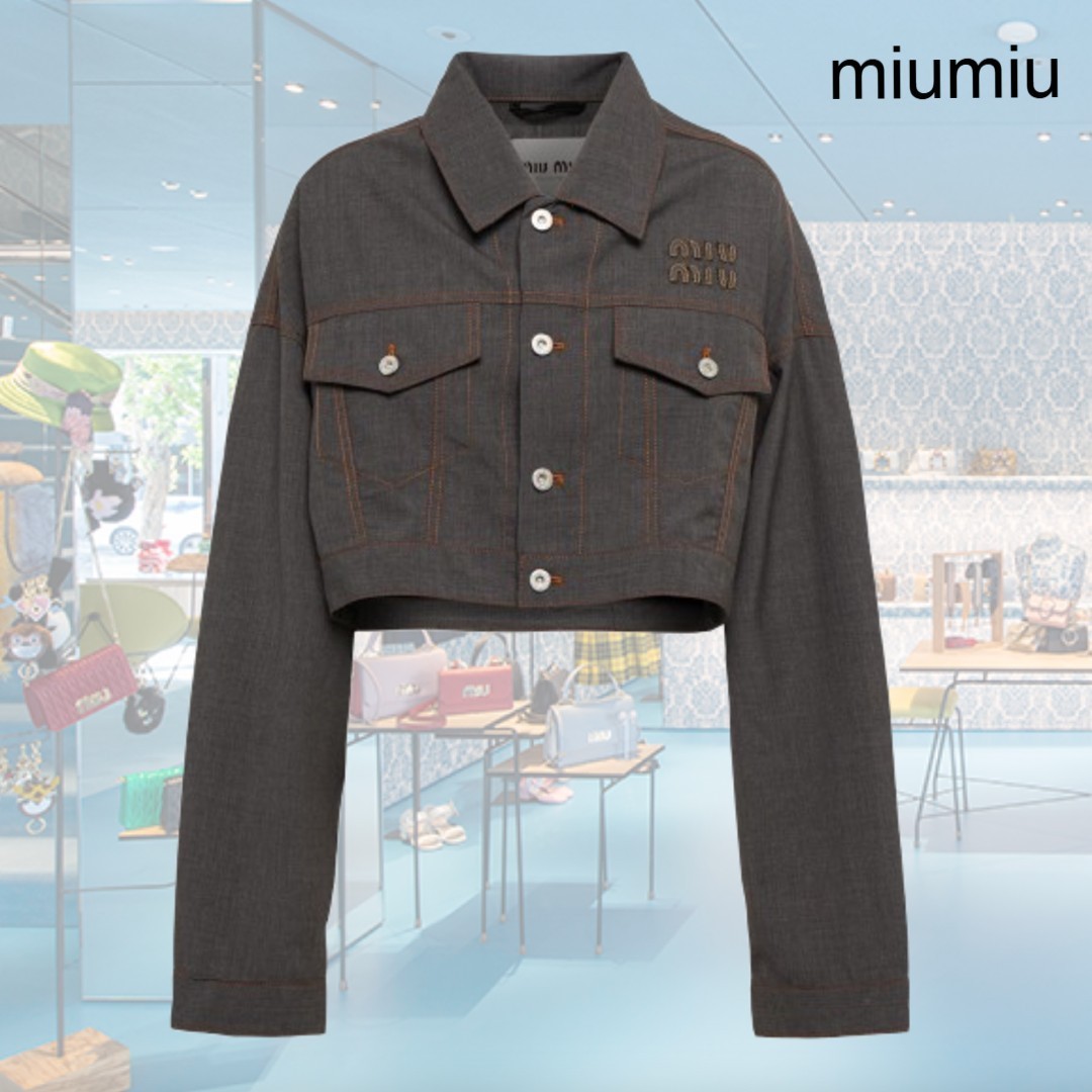 【希少】MiuMiu ロゴ入り クロップドバージンウール ジャケット