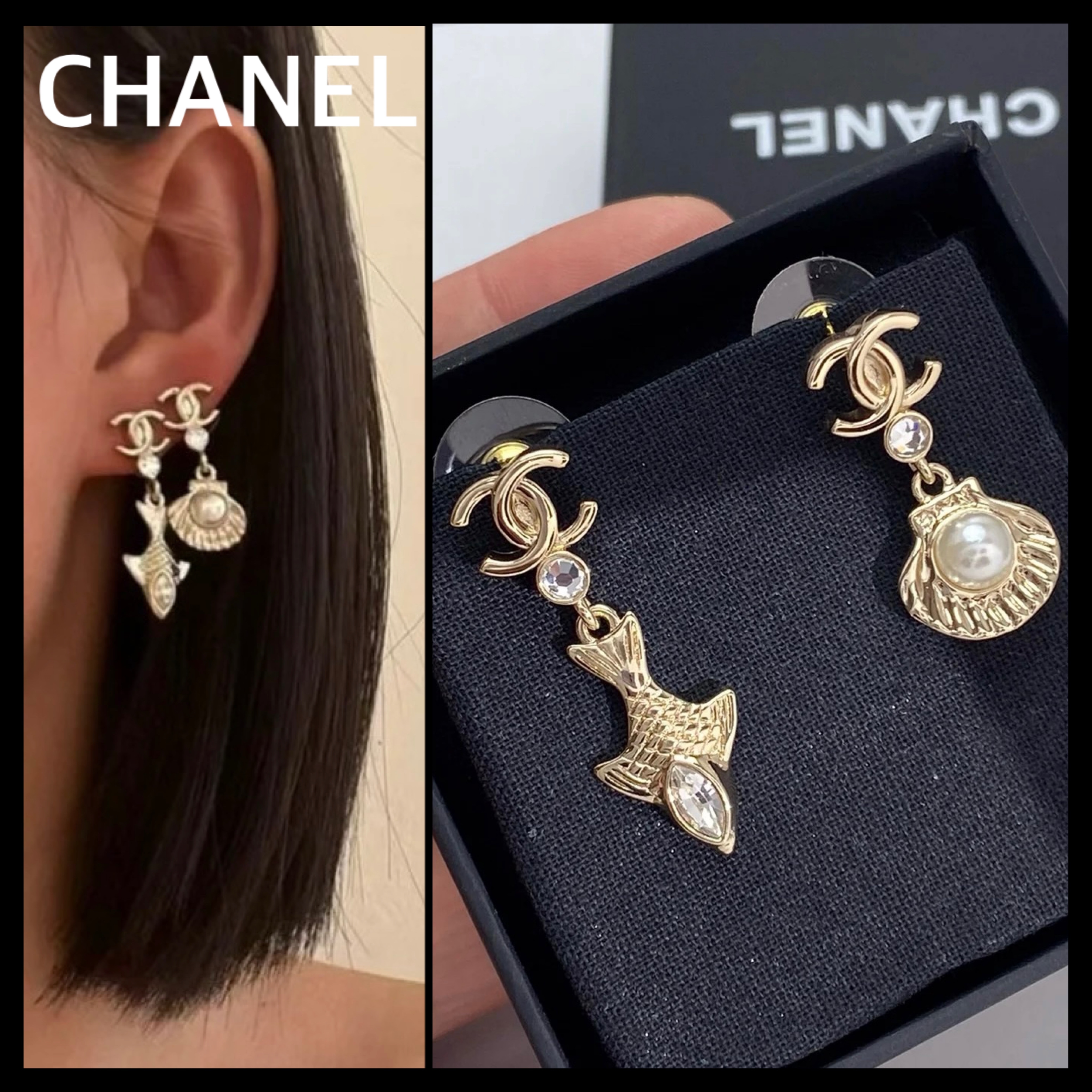 可愛い【CHANEL】マリンモチーフ アシンメトリー ピアス
