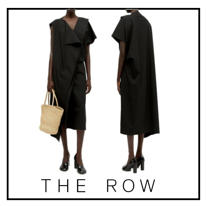 THEROW ドレープ アシンメトリー ミディドレスワンピース 黒