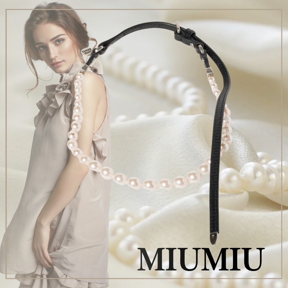 【特別感を演出】MIUMIU レザー ガラスパールネックレス