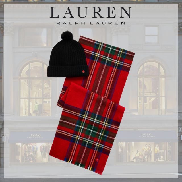 LAUREN RALPH LAUREN* ニット帽×マフラー 2点セット black