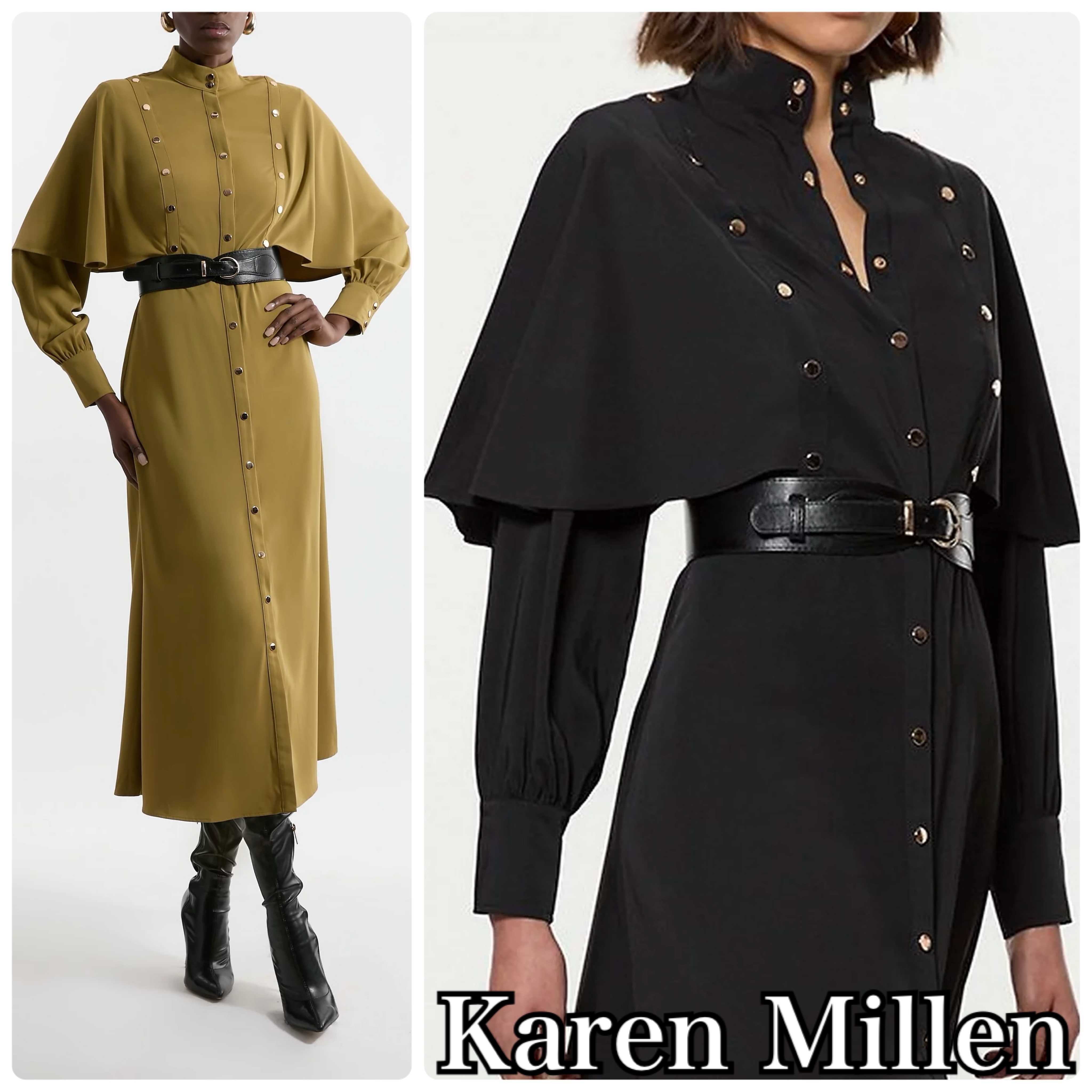 【Karen Millen】スタッズ ケープ スリーブ マキシ ワンピース