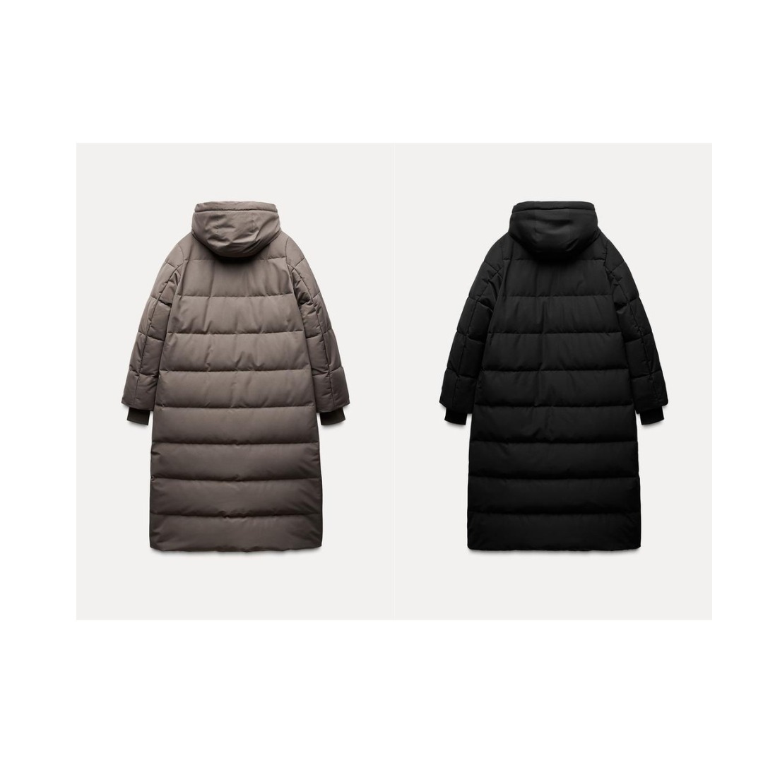 ZARA】ロング丈フード付き 防水・防風 ダウンジャケット (ZARA