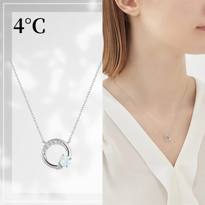 4°C プラチナ ネックレス レディース サークル アクアマリン