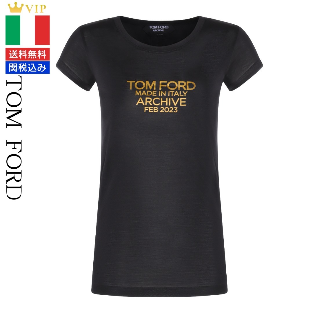 VIP【関税送料無料】希少 TOM FORD BLACK AND GOLD SILK T-SHIRT