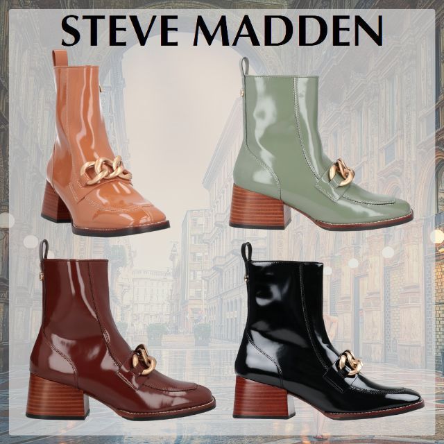 Steve Madden* スティーブマデン ロゴ エナメル ショートブーツ