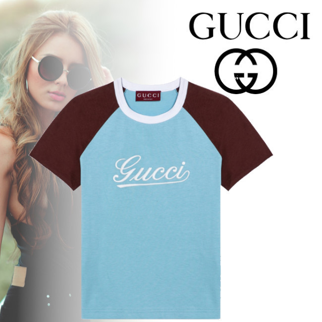 正規店買付【GUCCI】ロゴライトブルー/ブラウン Tシャツ