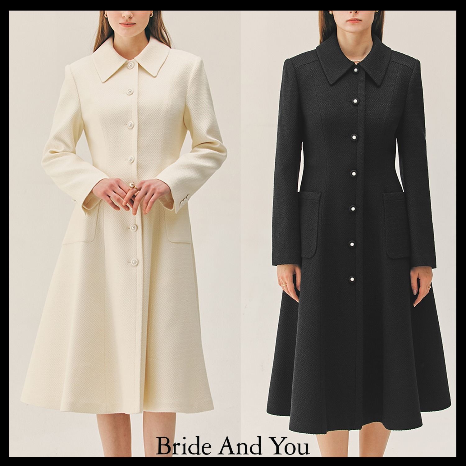BAU by Bride And You】OLIVIA Stand collar Aline tweed coat
